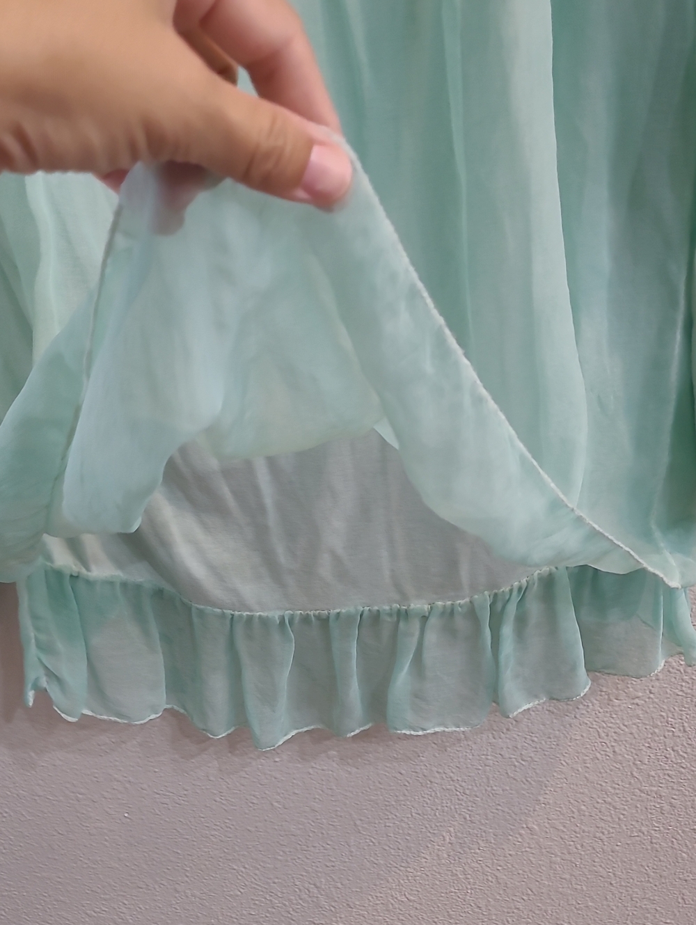 Piazza Roma Silk Top M Green Whimsical Fairy Sheer Ruffle Size Med - Picture 3 of 8